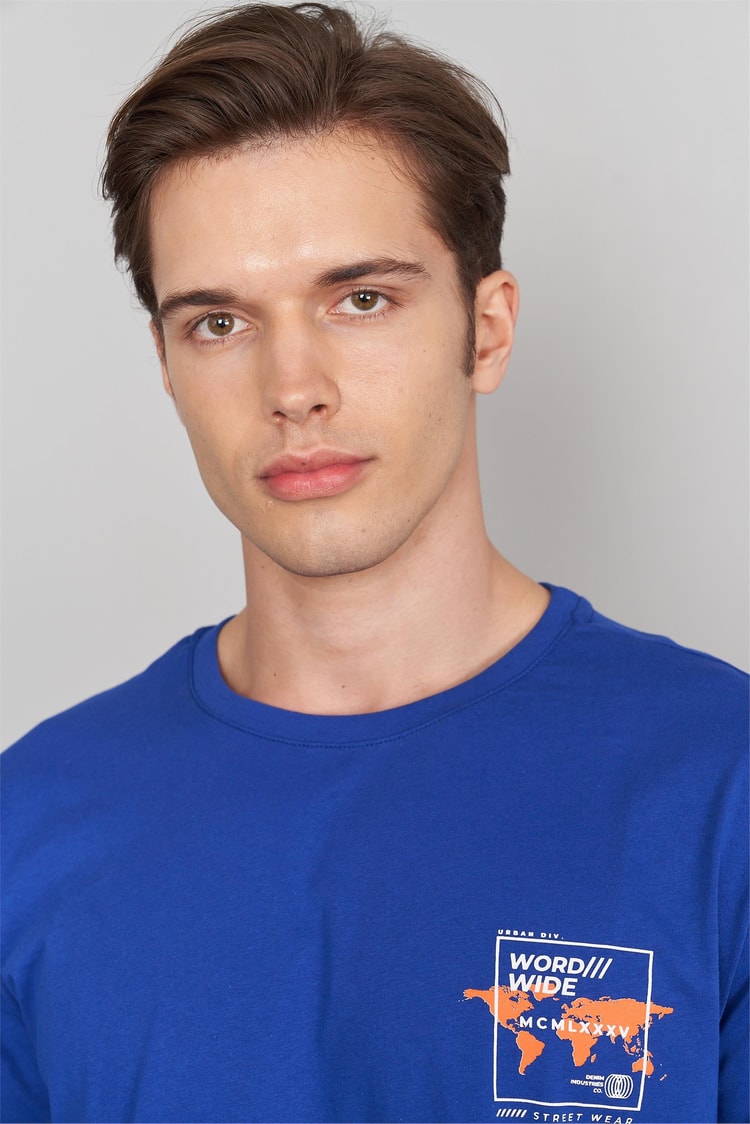 Çetinkaya Mentality 3185 Erkek Bisiklet Yaka Regular Baskılı T-Shirt Açık Saks