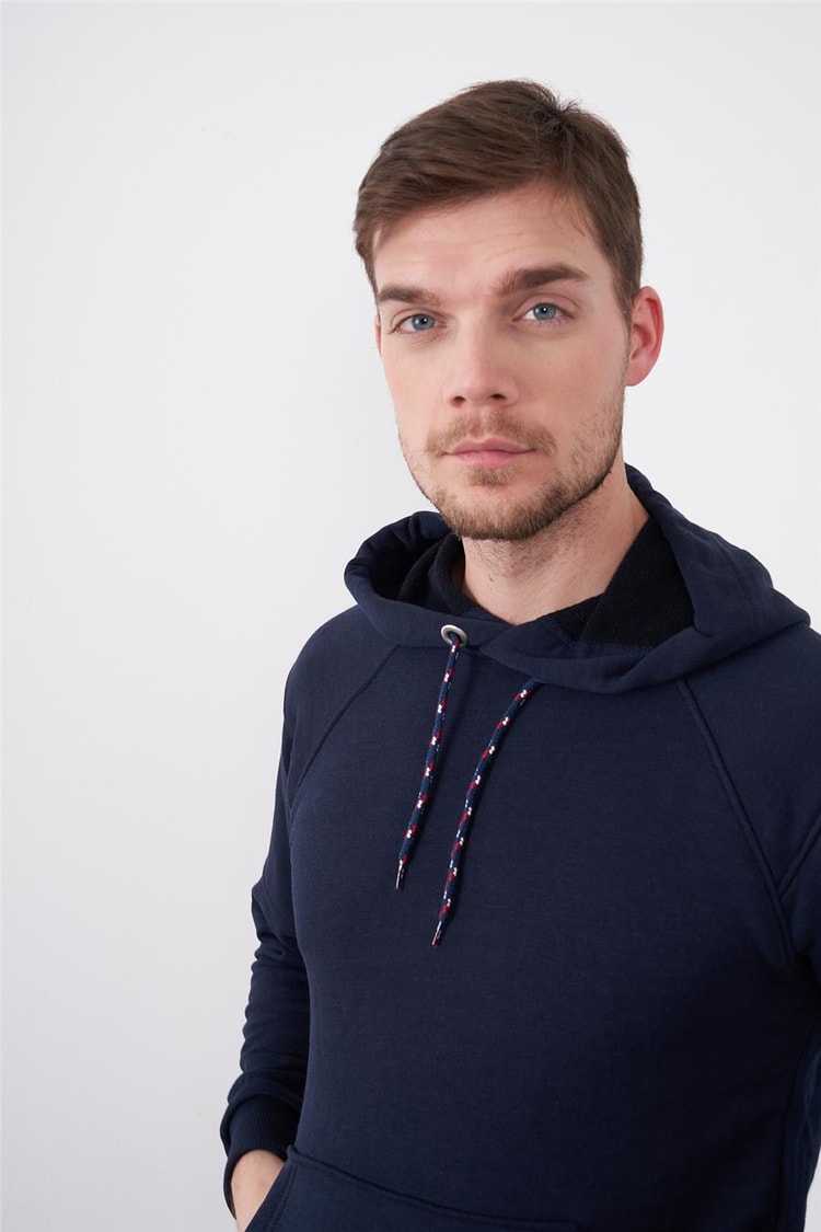 Çetinkaya Mentality 3229 3 İplik Şardonsuz Kapüşonlu Lacivert Sweatshirt