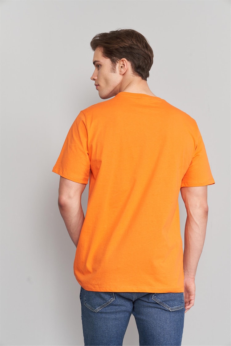 Çetinkaya Mentality 3234 Erkek Bisiklet Yaka Regular Baskılı T-Shirt Açık Turuncu