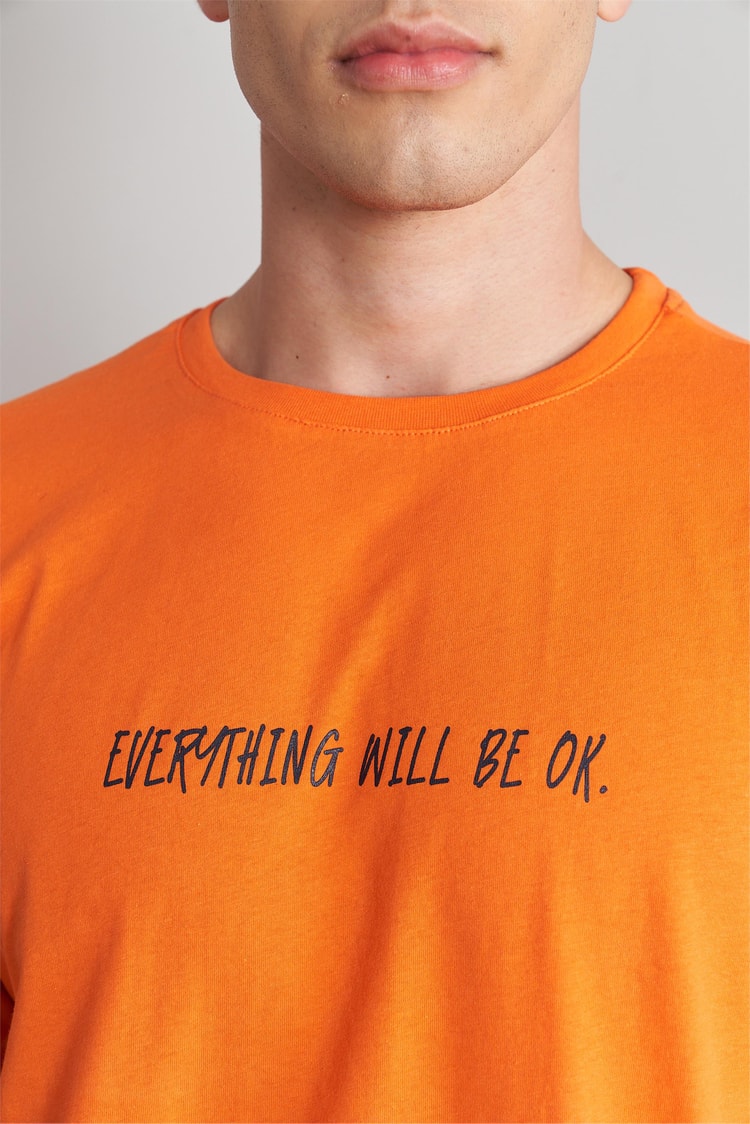 Çetinkaya Mentality 3234 Erkek Bisiklet Yaka Regular Baskılı T-Shirt Açık Turuncu