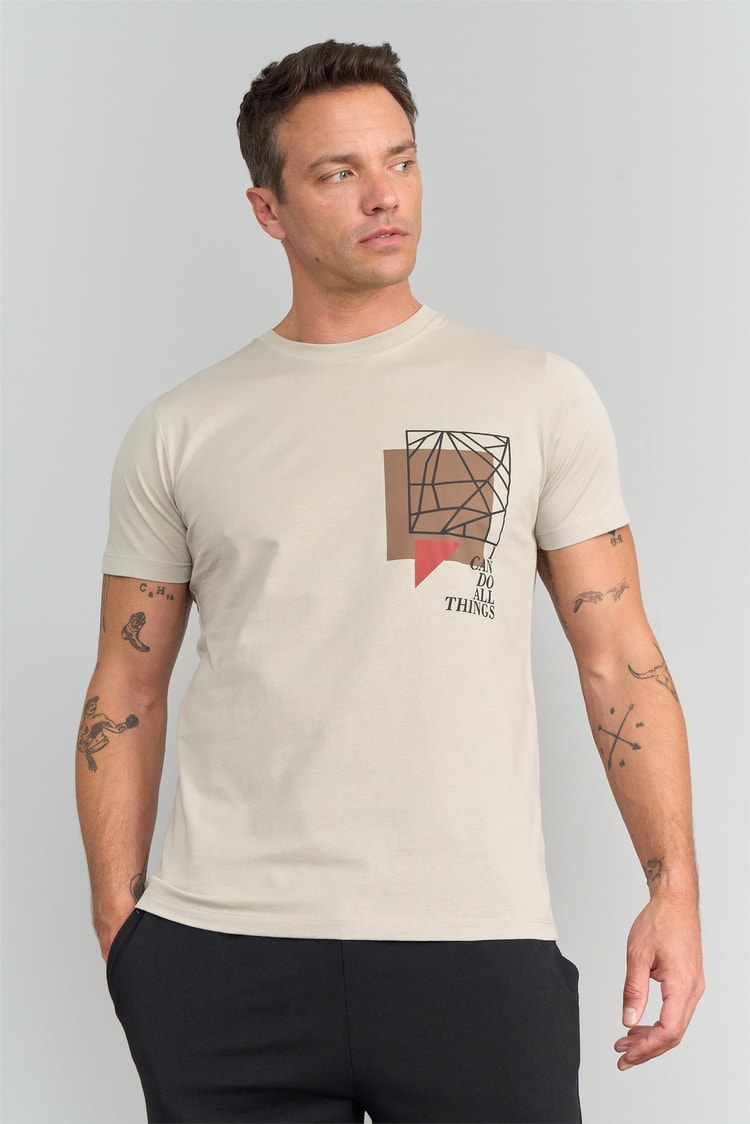 Çetinkaya Mentality 3272 Erkek Bisiklet Yaka Slim Fit T-Shirt Taş