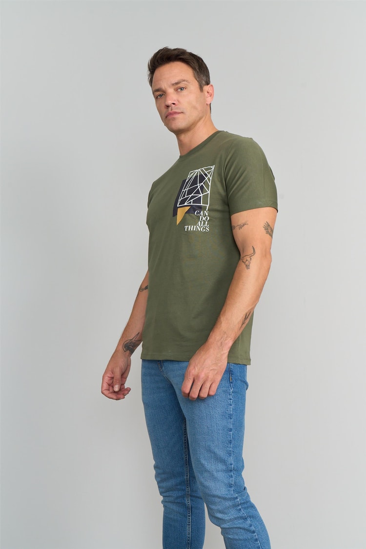 Çetinkaya Mentality 3272 Erkek Bisiklet Yaka Slim Fit T-Shirt Haki