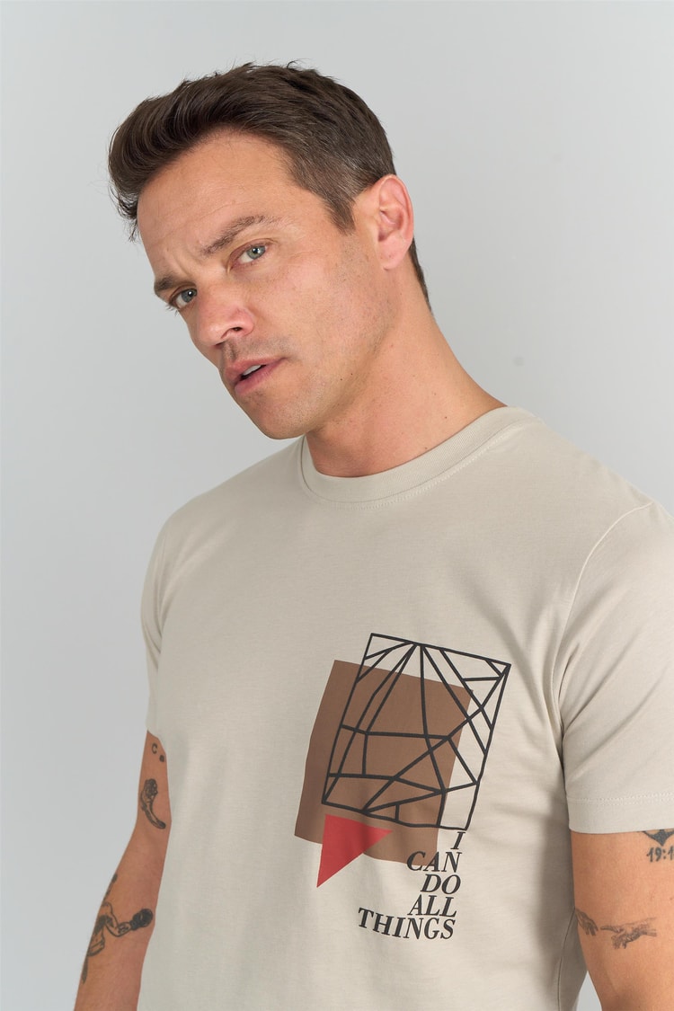 Çetinkaya Mentality 3272 Erkek Bisiklet Yaka Slim Fit T-Shirt Taş