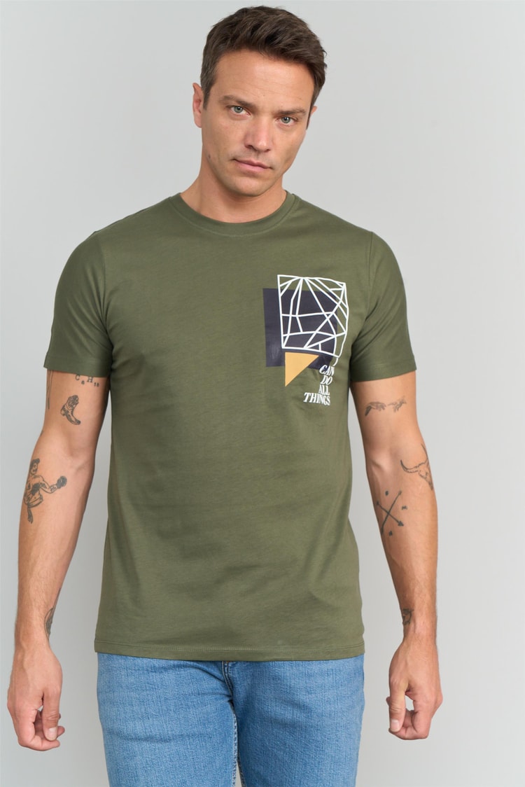 Çetinkaya Mentality 3272 Erkek Bisiklet Yaka Slim Fit T-Shirt Haki