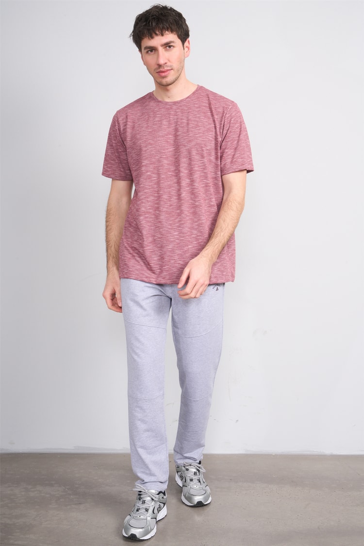 Çetinkaya Mentality 3446 Bisiklet Yaka Flamlı Sıngle Jersey Regular T-shirt Bordo