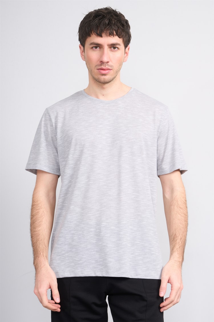 Çetinkaya Mentality 3446 Bisiklet Yaka Flamlı Sıngle Jersey Regular T-shirt Gri