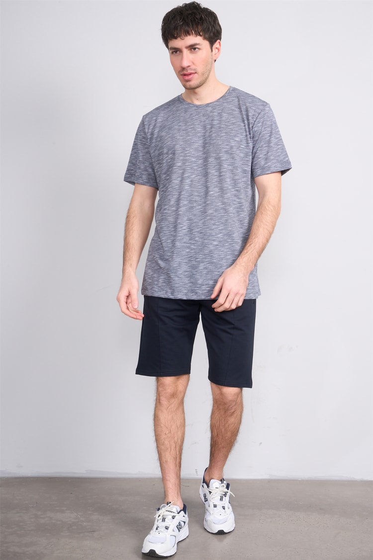 Çetinkaya Mentality 3446 Bisiklet Yaka Flamlı Sıngle Jersey Regular T-shirt Lacivert