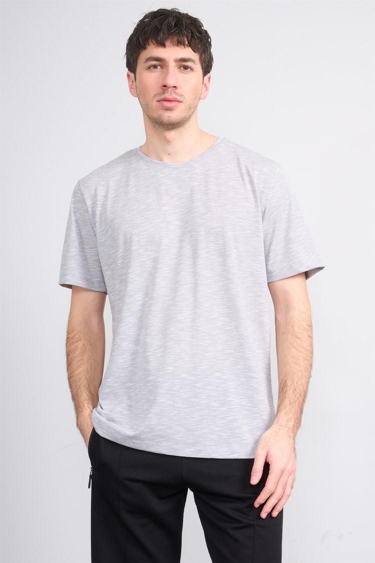 Çetinkaya Mentality 3446 Bisiklet Yaka Flamlı Sıngle Jersey Regular T-shirt Gri