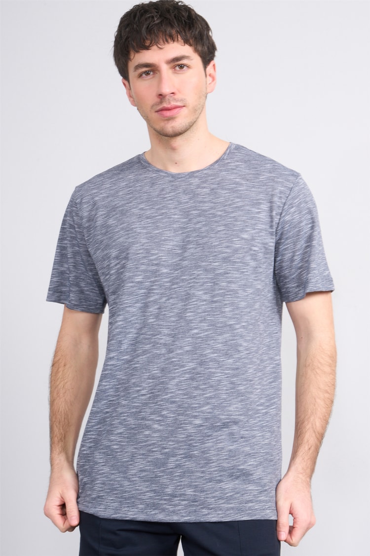 Çetinkaya Mentality 3446 Bisiklet Yaka Flamlı Sıngle Jersey Regular T-shirt Lacivert