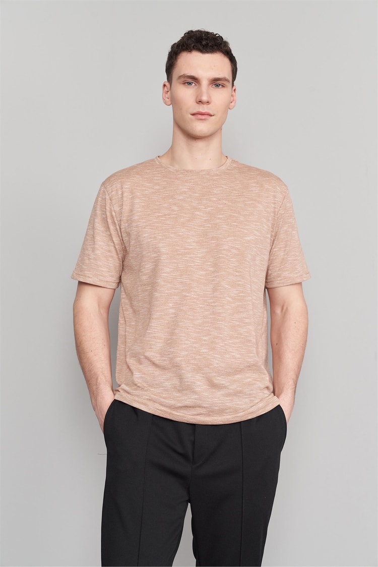 Çetinkaya Mentality 3446 Erkek Bisiklet Yaka Regular T-Shirt Camel