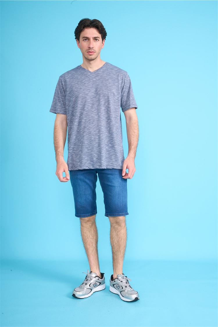 Çetinkaya Mentality 3447 V Yaka Flamlı Sıngle Jersey Regular T-shirt Lacivert