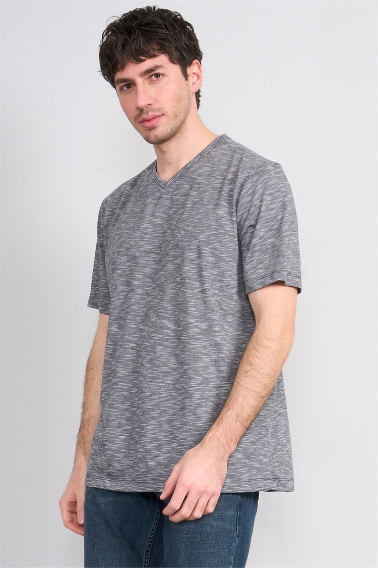 Çetinkaya Mentality 3447 V Yaka Flamlı Sıngle Jersey Regular T-shirt Siyah