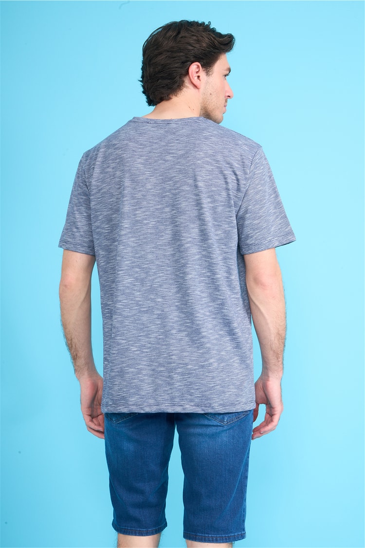 Çetinkaya Mentality 3447 V Yaka Flamlı Sıngle Jersey Regular T-shirt Lacivert