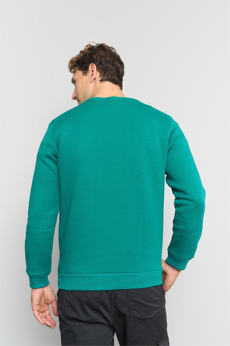 Çetinkaya Mentality 3476 Bisiklet Yaka 3 İplik Şardonlu Zümrüt Sweatshirt