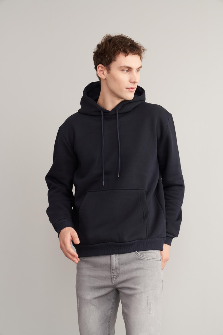 Çetinkaya Mentality 3706 Erkek Kapüşonlu Kanguru Cepli Rejenere Lacivert Sweatshirt