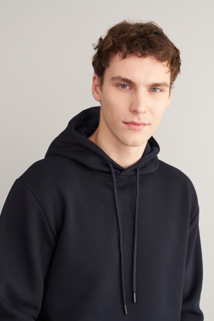 Çetinkaya Mentality 3706 Erkek Kapüşonlu Kanguru Cepli Rejenere Lacivert Sweatshirt