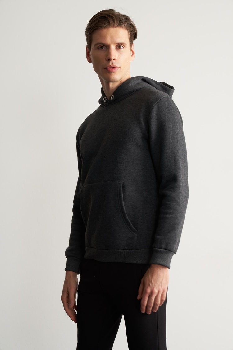 Çetinkaya Mentality 3706 Erkek Kapüşonlu Kanguru Cepli Rejenere Antrasitmelanj Sweatshirt