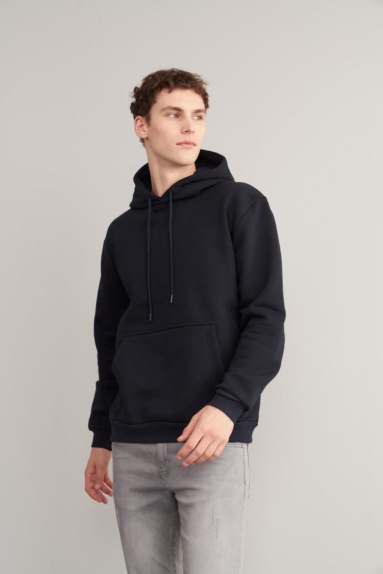 Çetinkaya Mentality 3706 Erkek Kapüşonlu Kanguru Cepli Rejenere Lacivert Sweatshirt