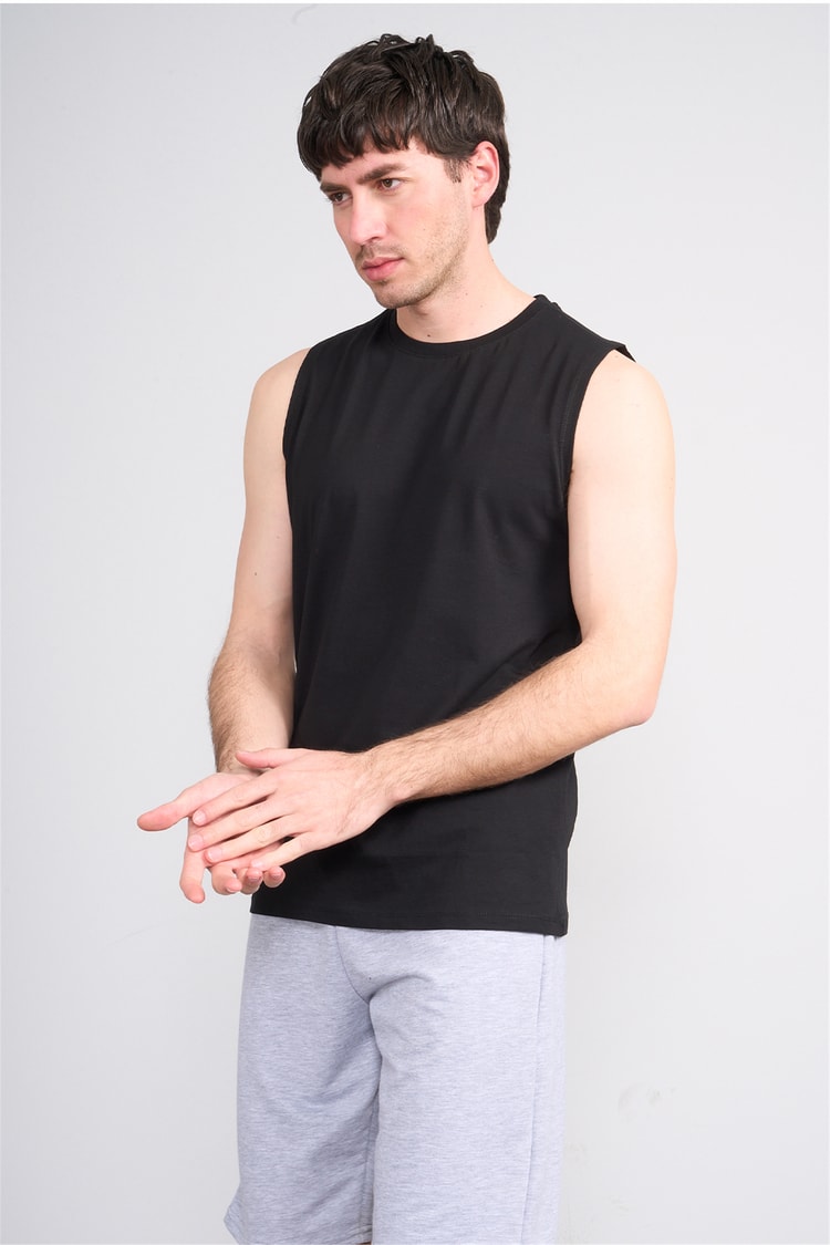 Çetinkaya Mentality 3707 Bisiklet Yaka 30/1 Penye Regular Atlet Siyah
