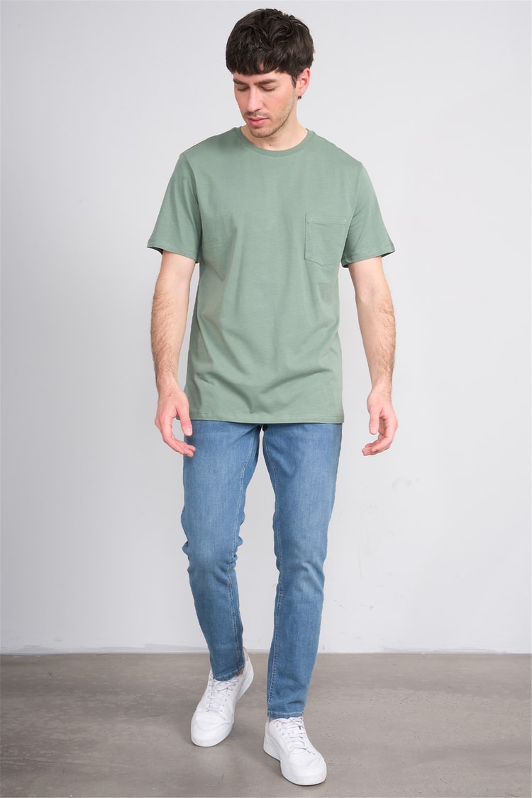 Çetinkaya Mentality 3713 Bisiklet Yaka Regular Cepli T-shirt Haki