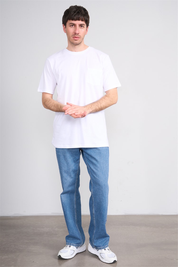Çetinkaya Mentality 3713 Bisiklet Yaka Regular Cepli T-shirt Beyaz