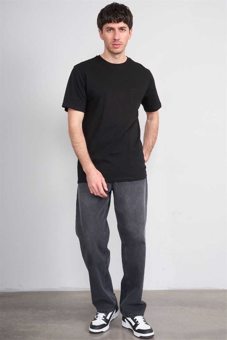 Çetinkaya Mentality 3713 Bisiklet Yaka Regular Cepli T-shirt Siyah