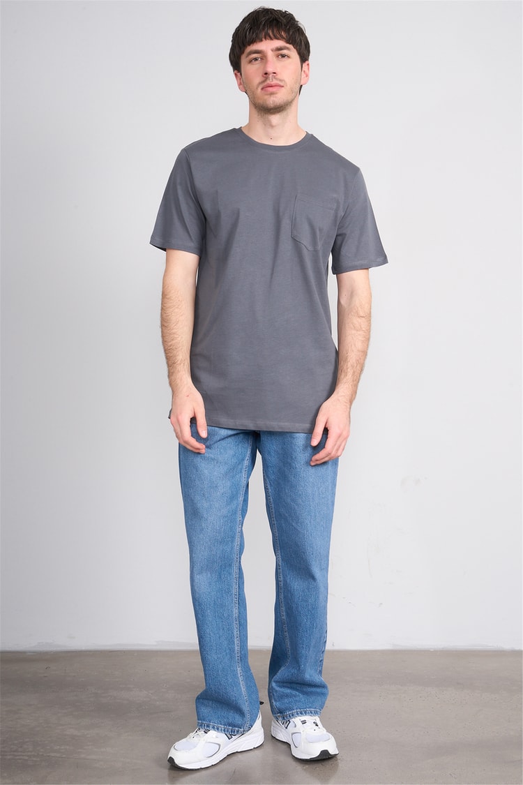 Çetinkaya Mentality 3713 Bisiklet Yaka Regular Cepli T-shirt Koyu Gri