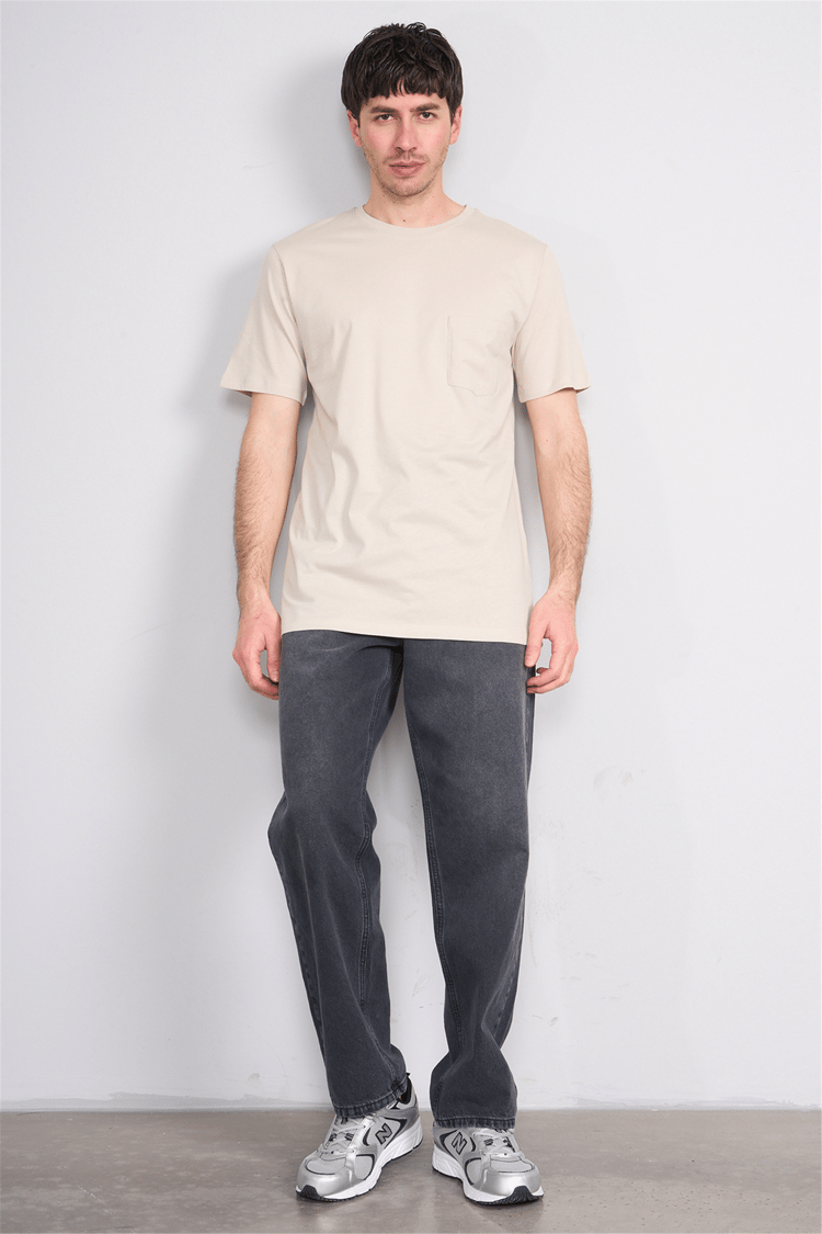 Çetinkaya Mentality 3713 Bisiklet Yaka Regular Cepli T-shirt Vizon