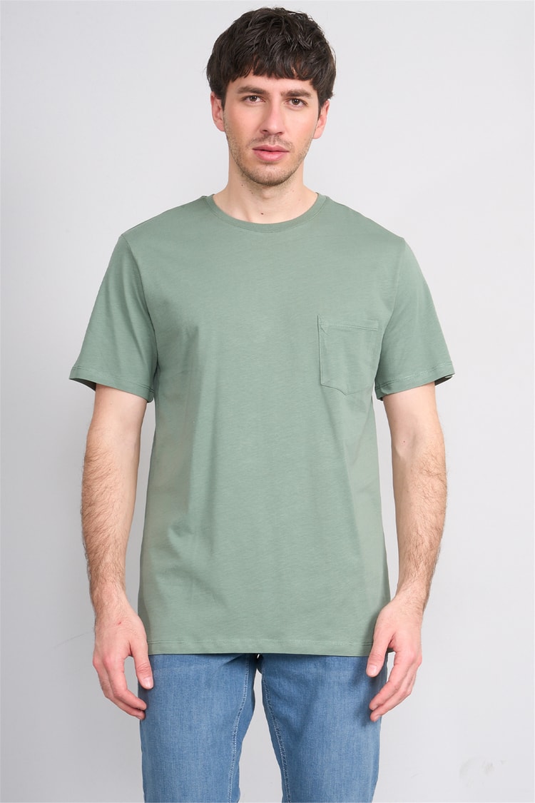 Çetinkaya Mentality 3713 Bisiklet Yaka Regular Cepli T-shirt Haki