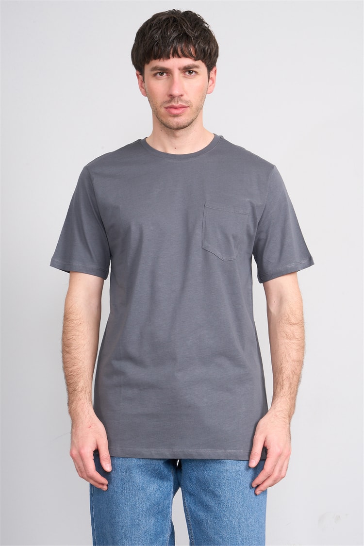 Çetinkaya Mentality 3713 Bisiklet Yaka Regular Cepli T-shirt Koyu Gri