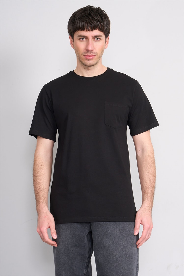 Çetinkaya Mentality 3713 Bisiklet Yaka Regular Cepli T-shirt Siyah