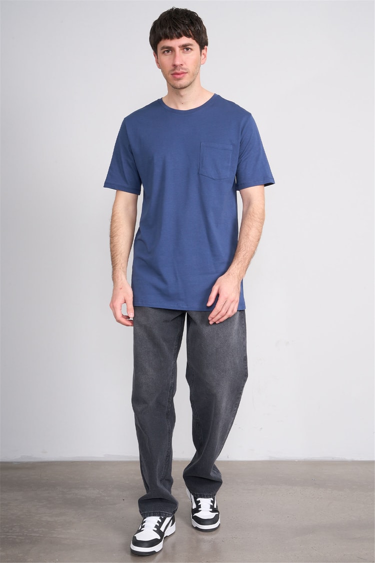 Çetinkaya Mentality 3713 Bisiklet Yaka Regular Cepli T-shirt İndigo