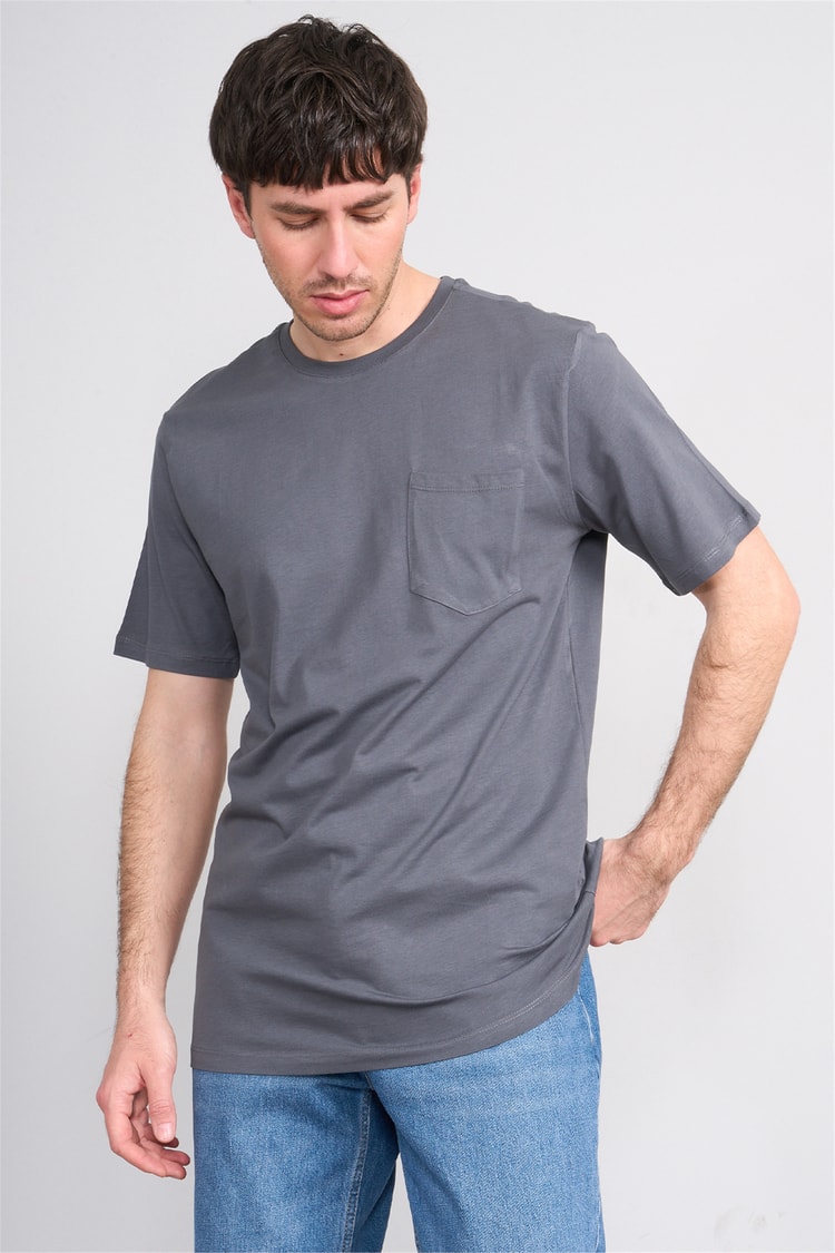 Çetinkaya Mentality 3713 Bisiklet Yaka Regular Cepli T-shirt Koyu Gri