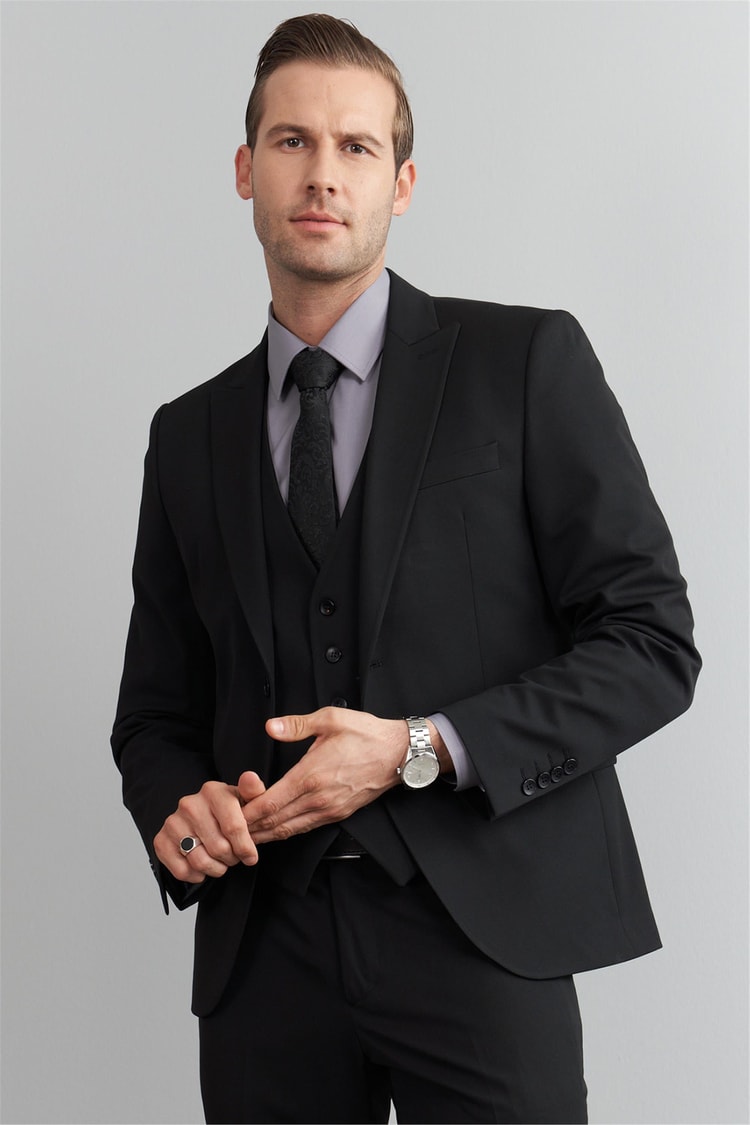 Çetinkaya Mentality 38 Yunter Loca Slim Fit Yelek Takım Elbise Siyah