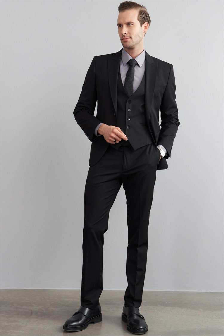 Çetinkaya Mentality 38 Yunter Loca Slim Fit Yelek Takım Elbise Siyah