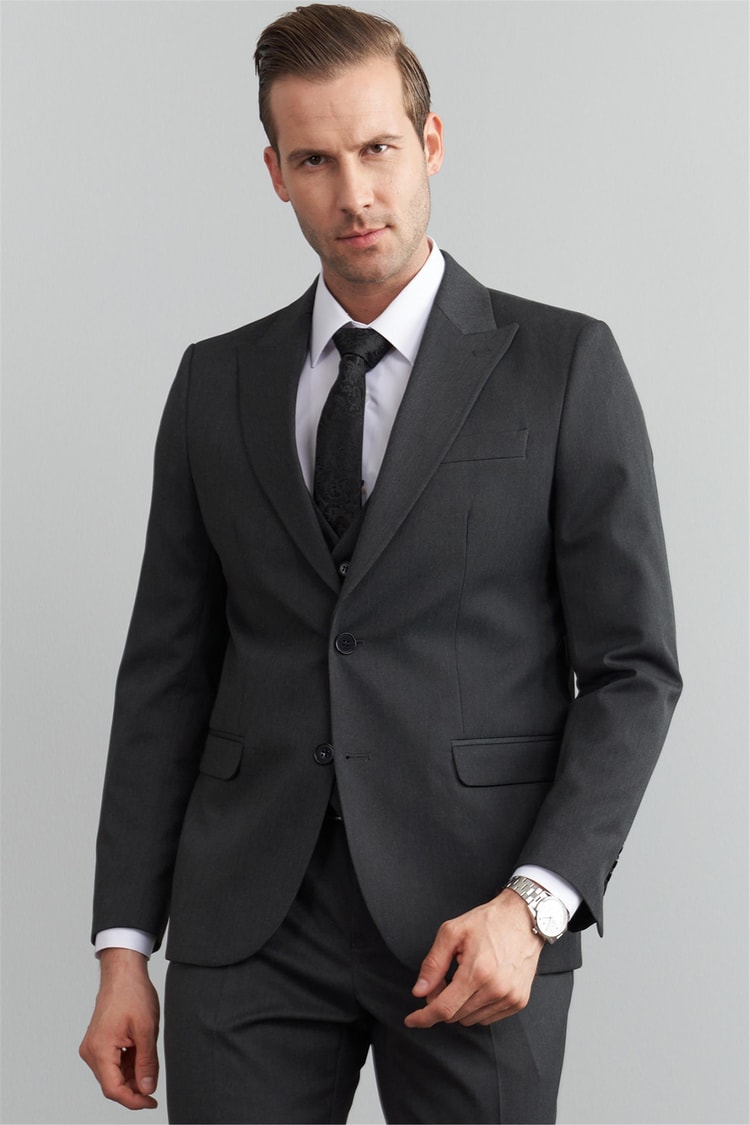 Çetinkaya Mentality 38 Yunter Loca Slim Fit Yelek Takım Elbise Füme