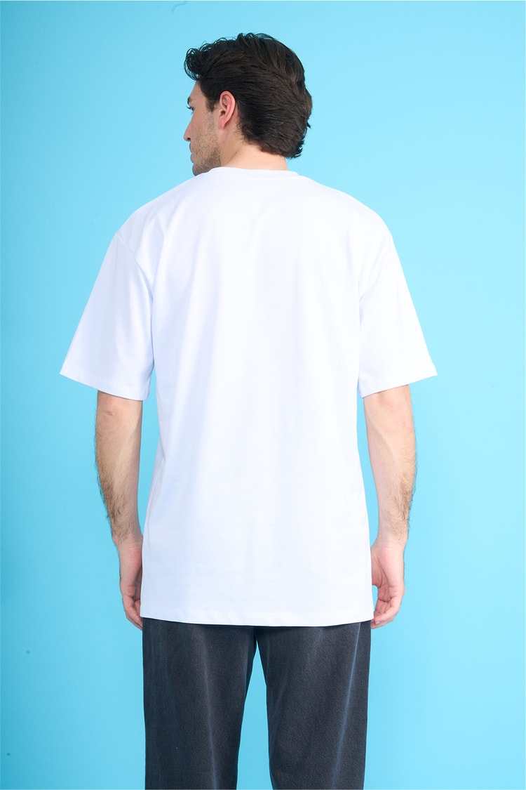 Çetinkaya Mentality 3971 Bisiklet Yaka Regular Cepli T-shirt Beyaz