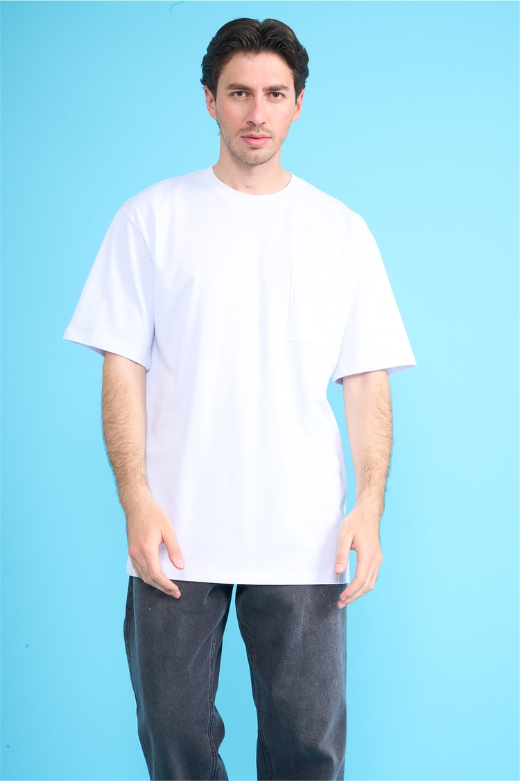 Çetinkaya Mentality 3971 Bisiklet Yaka Regular Cepli T-shirt Beyaz