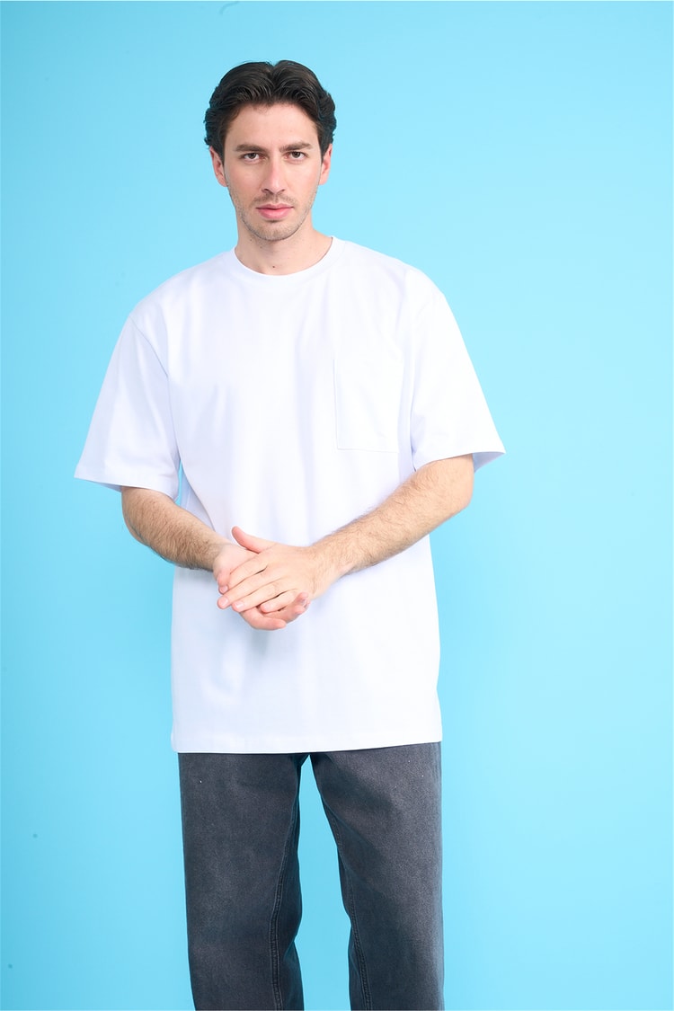 Çetinkaya Mentality 3971 Bisiklet Yaka Regular Cepli T-shirt Beyaz