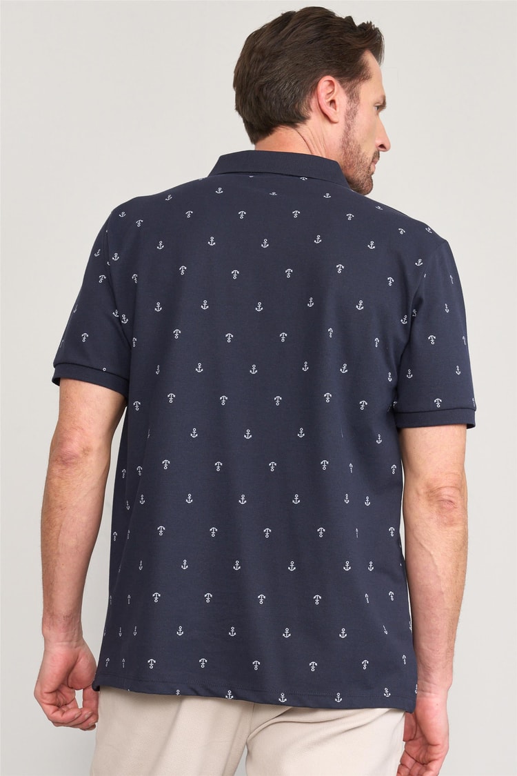Çetinkaya Mentality 4132 Polo Yaka Rejenere Pike Metraj Baskı Regular T-Shirt Lacivert