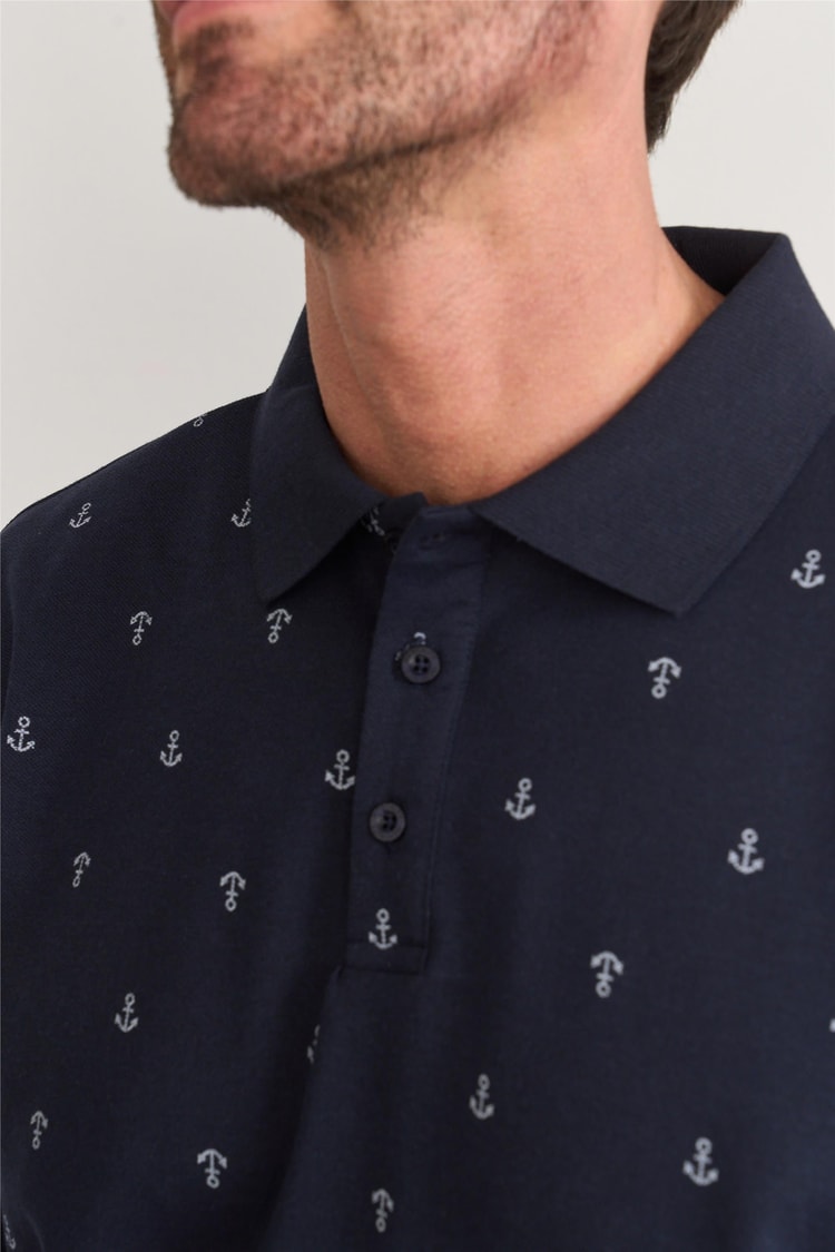 Çetinkaya Mentality 4132 Polo Yaka Rejenere Pike Metraj Baskı Regular T-Shirt Lacivert