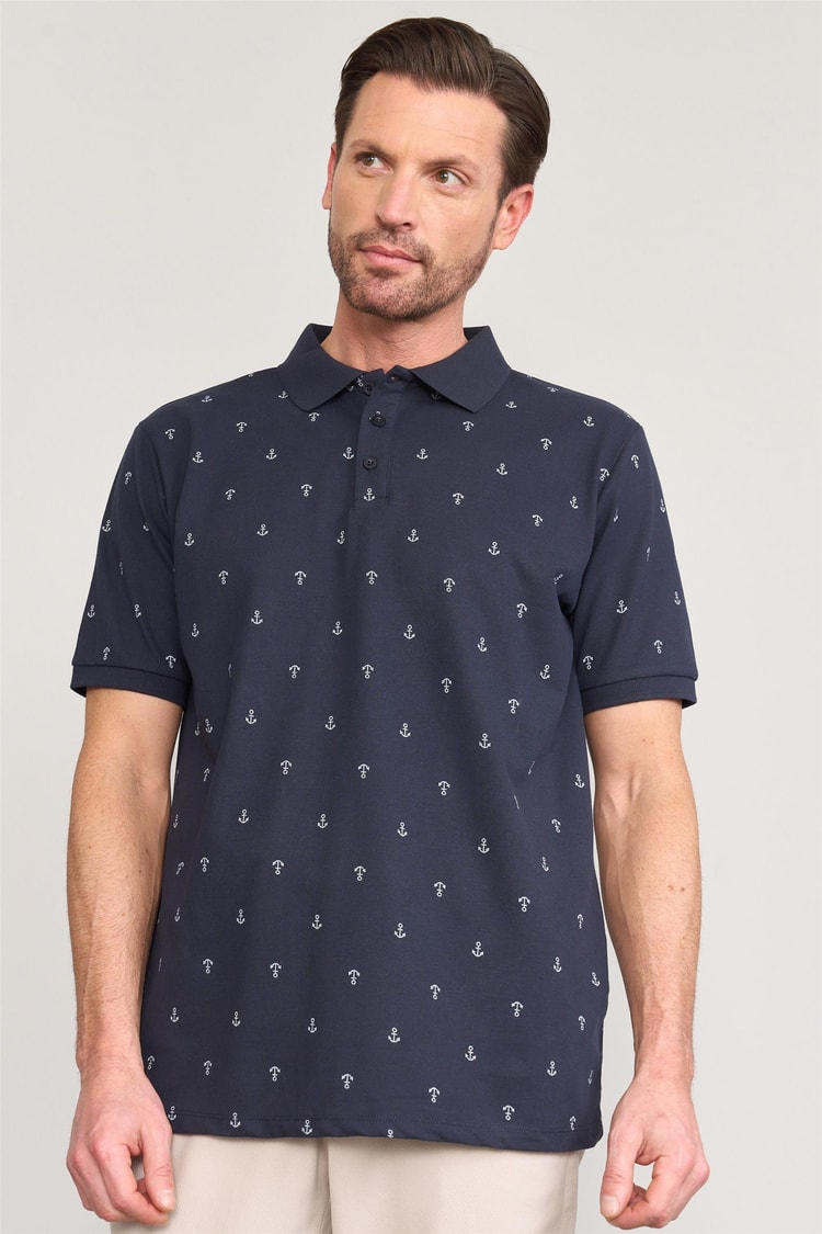 Çetinkaya Mentality 4132 Polo Yaka Rejenere Pike Metraj Baskı Regular T-Shirt Lacivert