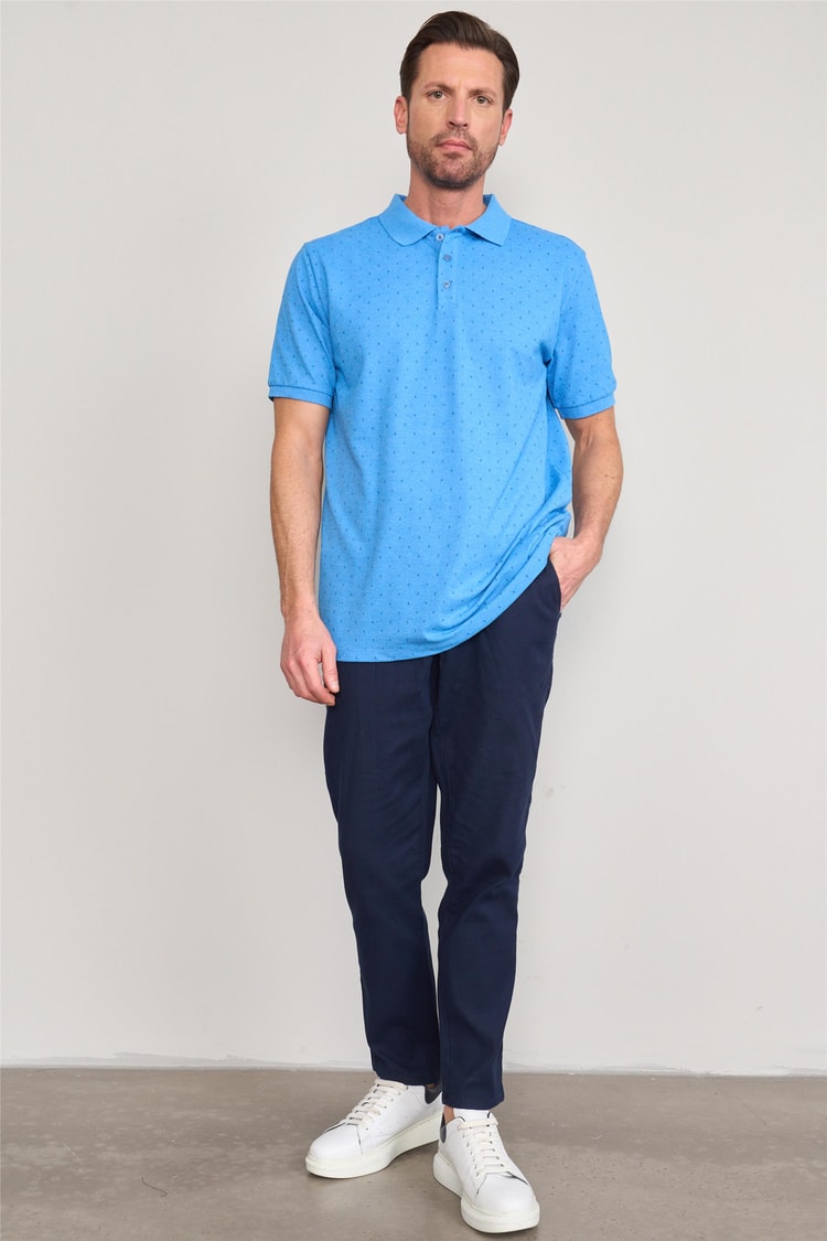 Çetinkaya Mentality 4134 Polo Yaka Rejenere Pike Metraj Baskı Regular T-Shirt Açık Mavi