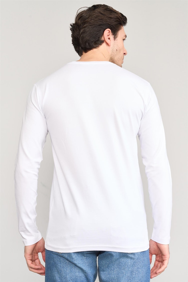 Çetinkaya Mentality 4199 Bisiklet Yaka Uzun Kol Süprem Slimfit Body Beyaz