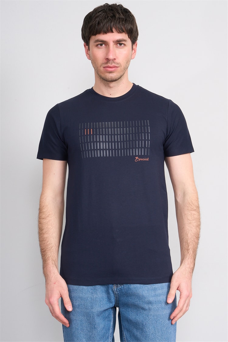 Çetinkaya Mentality 4510 Bisiklet Yaka Regular Modelli T-shirt Lacivert
