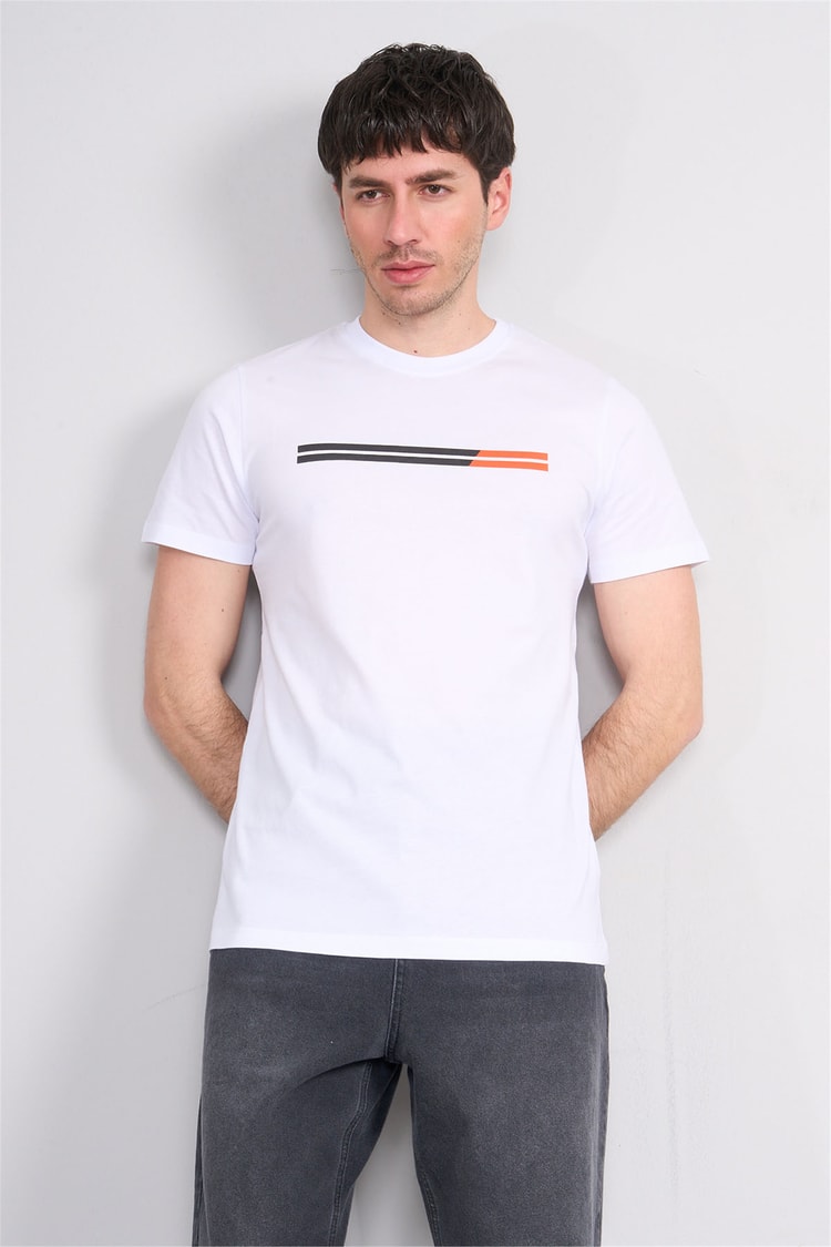 Çetinkaya Mentality 4518 Bisiklet Yaka Regular Modelli T-shirt Beyaz