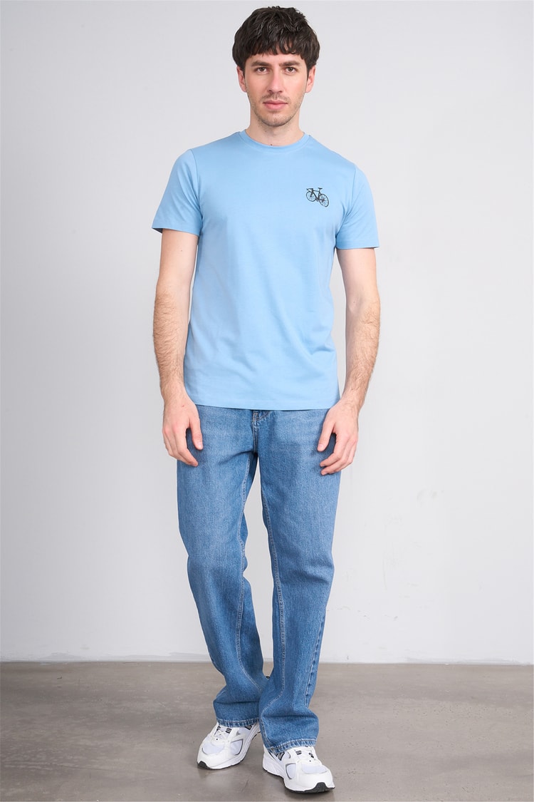 Çetinkaya Mentality 4520 Bisiklet Yaka Regular Modelli T-shirt Buz Mavi