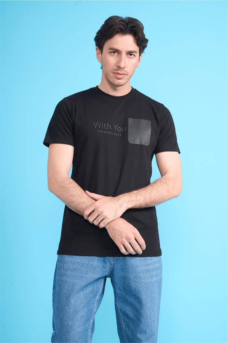 Çetinkaya Mentality 4533 Bisiklet Yaka Regular Modelli T-shirt Siyah