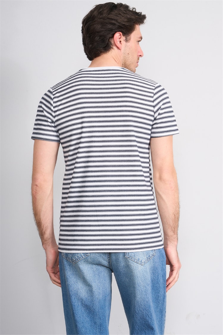 Çetinkaya Mentality 4541 Bisiklet Yaka Regular Çizgili T-shirt Beyaz