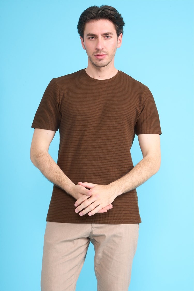Çetinkaya Mentality 4542 Bisiklet Yaka Regular Modelli T-shirt Kahve